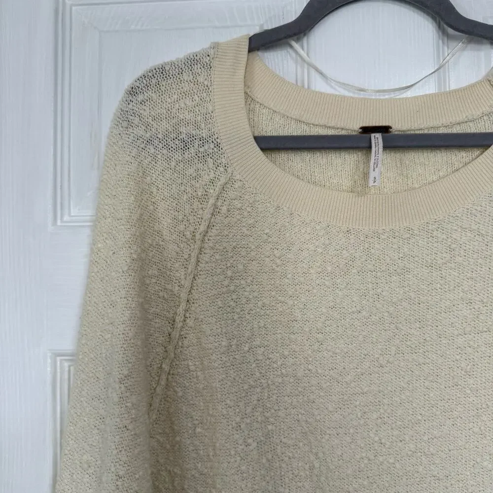 Free People Women's Cream Textured Oversized Bishop Sleeve Sweater Size Small